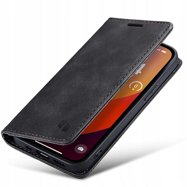 Spacecase Plånboksfodral Till Iphone 15 Pro Svart Läder Med Fickor
