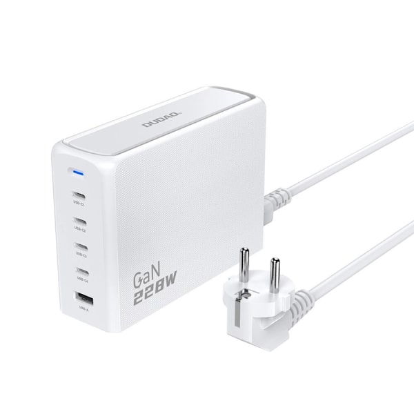 Dudao A228EU GaN lader 1x USB-A 4x USB-C PD 228W - hvit