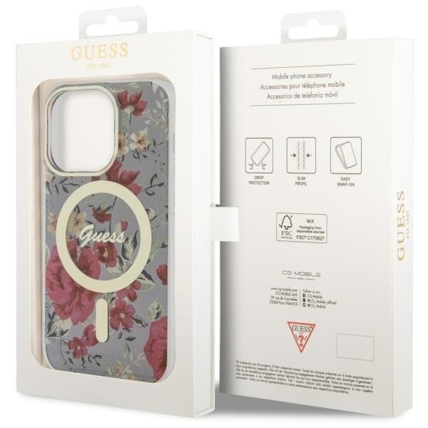 Guess GUHMP14LHCFWSA-deksel til iPhone 14 Pro grønn/khaki hardt deksel Flower MagSafe