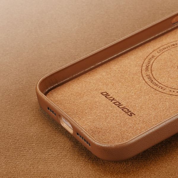 Dux Ducis Grit Lærveske for iPhone 14 Pro Max Stilig kunstskinndeksel (MagSafe-kompatibel) Brun