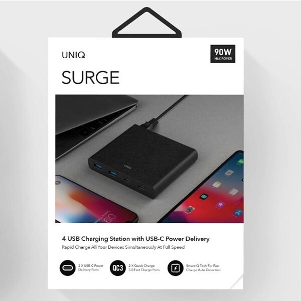 HUB Uniq Surge LITHOS Collective 90W 2xUSB-A QC 3.0 / 2xUSB-C PD 3.0 - svart