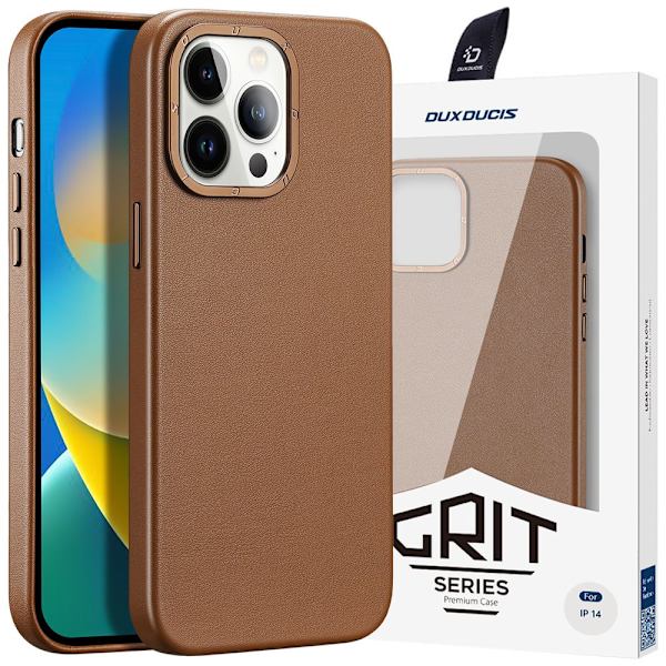 Dux Ducis Grit Lærveske for iPhone 14 Pro Max Stilig kunstskinndeksel (MagSafe-kompatibel) Brun