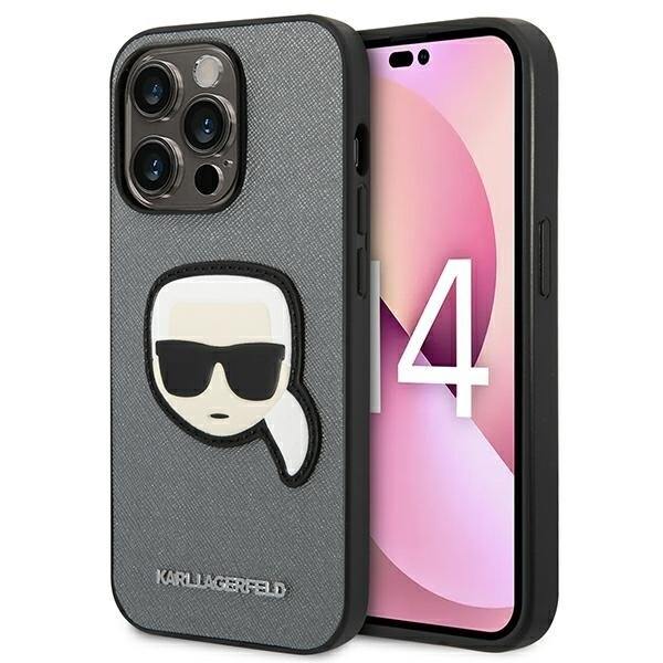 Karl Lagerfeld KLHCP14LSAPKHG iPhone 14 Pro 6.1 sølv/sølv hardt etui Saffiano Karls hodemerke