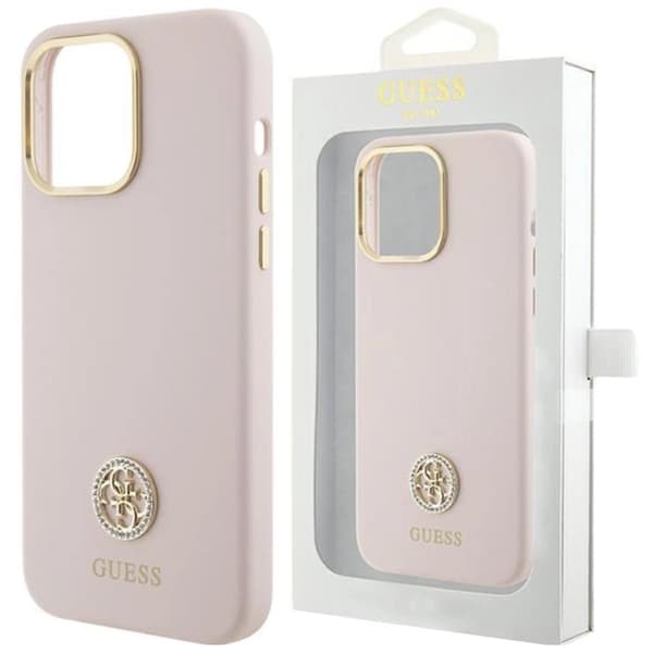 Guess Silikon Logo Strass 4G-deksel til iPhone 15 Pro Max - rosa