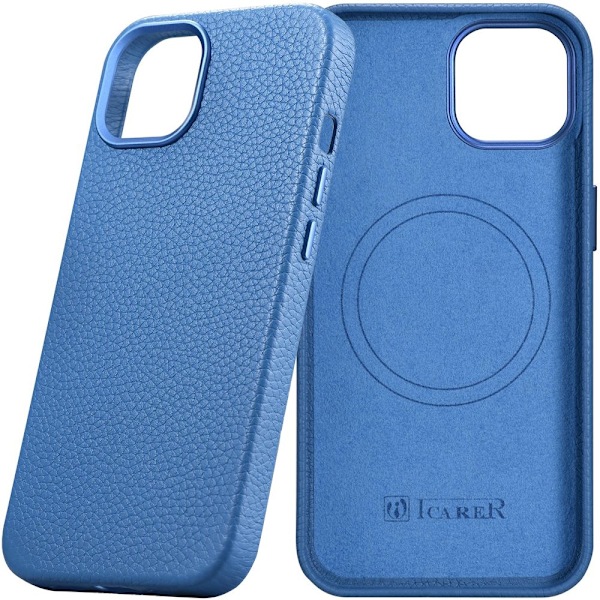 ICARER CASE LÆDERCASE MED MAGSAFE TIL IPHONE 14+ LYSEBLÅ