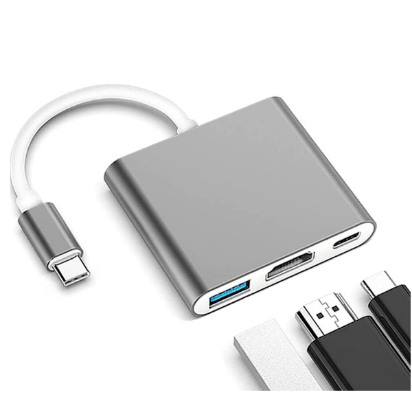 Adapter, 3 og 1, USB Type C, HDMI, Space Grey, Co2