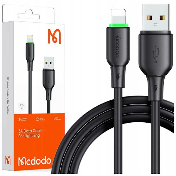 MCDODO LADDARE USB LIGHTNING SNABBLADDNINGSKABEL FÖR IPHONE 1M LED SVART