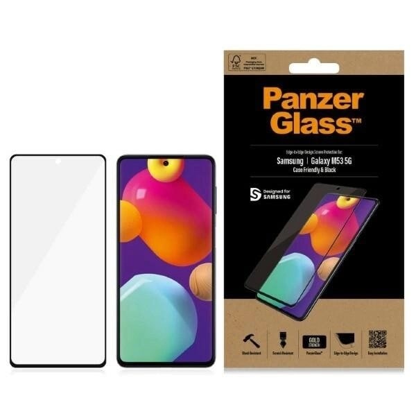 PANZERGLASS E2E ALMINDELIG HÆRDET GLAS TIL SAMSUNG GALAXY M53 - MED SORT RAMME