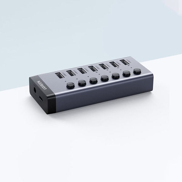 Ugrønn multifunksjonell HUB 7in1 USB Type C - 7x USB Type A 3.0 PD DC 12V grå (CM481)