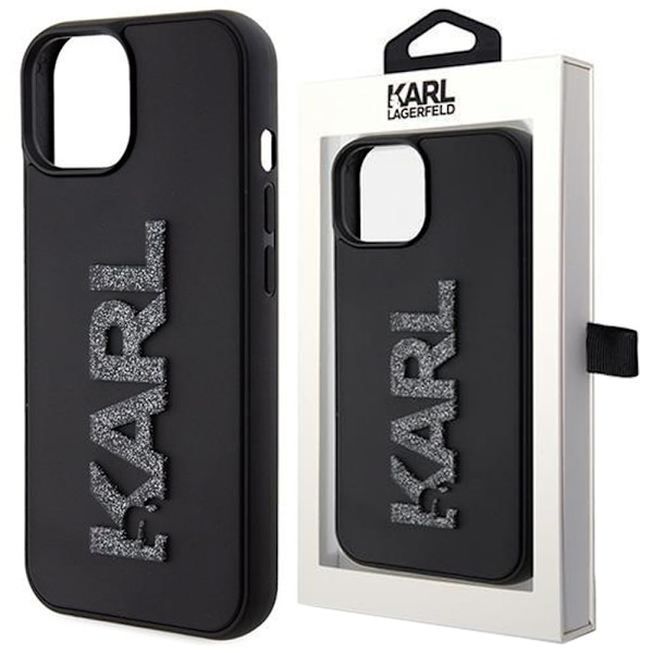 Karl Lagerfeld 3D Rubber Glitter Logo beskyttelsesdeksel til iPhone 15 Plus - svart