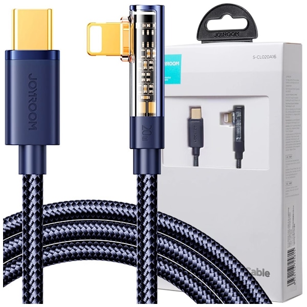 Joyroom S-CL020A6 Lightning-kabel vinklet - USB-C hurtiglading og overføring 20W 1,2 m - blå