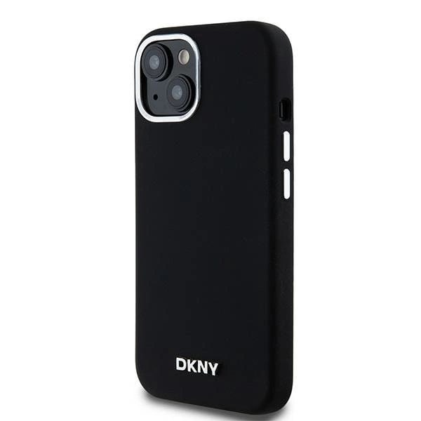 DKNY flytende silikon liten metalllogo MagSafe-deksel til iPhone 14/15/13 - Svart