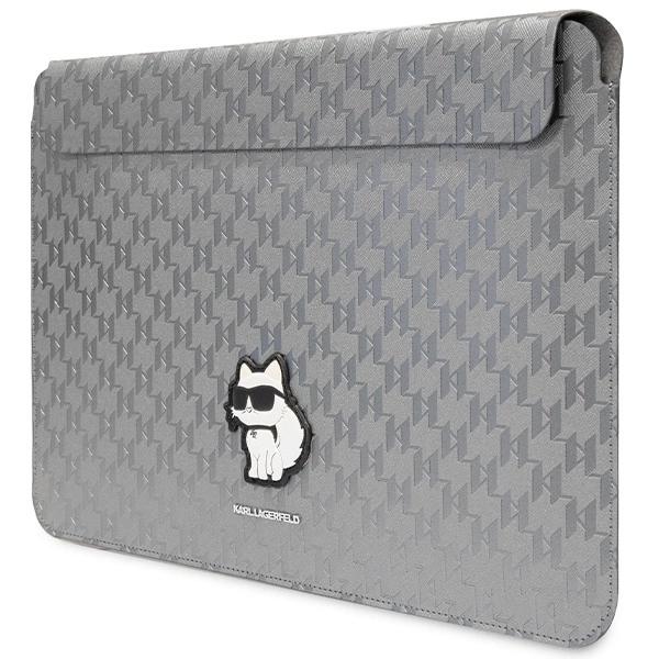 KARL LAGERFELD SAFFIANO MONOGRAM CHOUPETTE ETUI TIL EN 14" BÆRBAR COMPUTER - SØLV