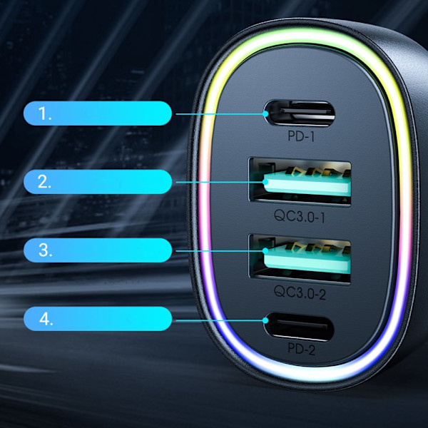 Joyroom 70 W billader med 4 porter: 2 x USB C, 2 x USB svart (JR-CL29)