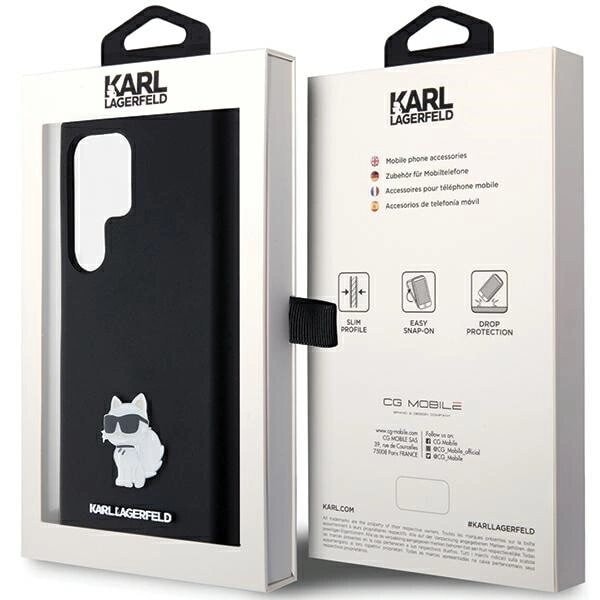 Karl Lagerfeld Silikon Choupette Metal Pin Deksel til Samsung Galaxy S23 Ultra - Svart