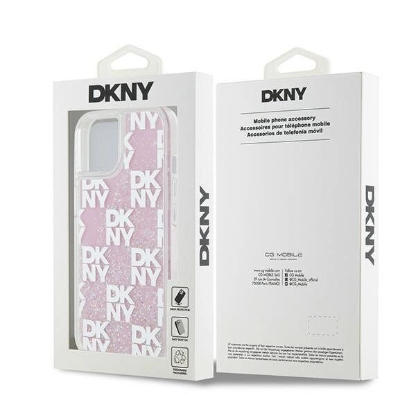 DKNY Liquid Glitter Multilogo beskyttelsesdeksel til iPhone 15/14/13 - rosa
