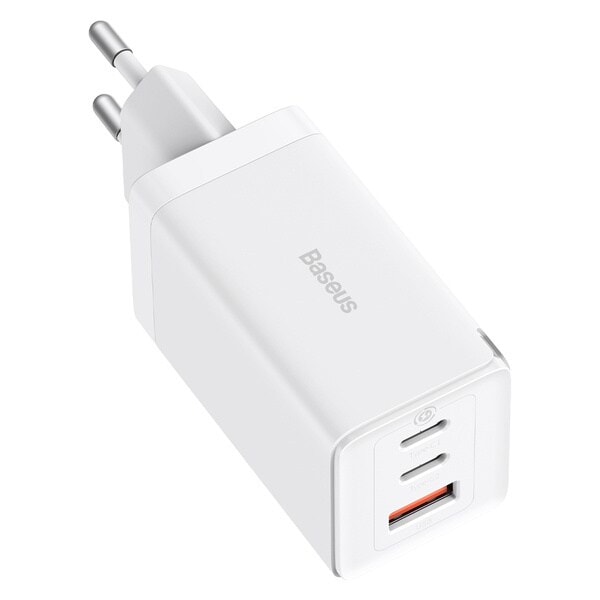 GaN hurtiglader 2xUSB C 1xUSB 65W Baseus GaN5 Pro + USB C - USB C 100W kabel - hvit