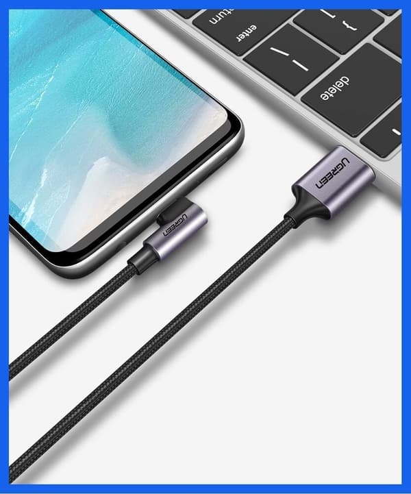 Grønn vinklet kabel USB - USB Type C 1m 3A grå (50941)