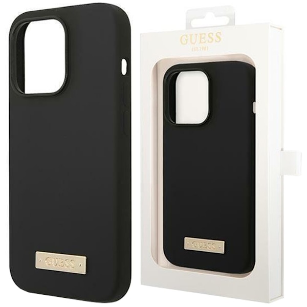 Guess GUHMP13LSPLK iPhone 13 Pro / 13 6.1 svart/svart hardt deksel Silikon Logo Plate MagSafe