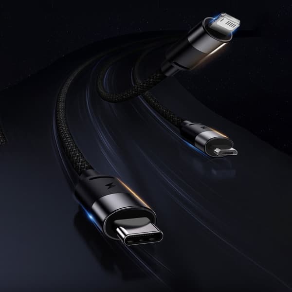 Baseus StarSpeed​​3-i-1-kabel USB-A - Micro-USB / Lightning / USB-C 3.5A 1.2m lilla