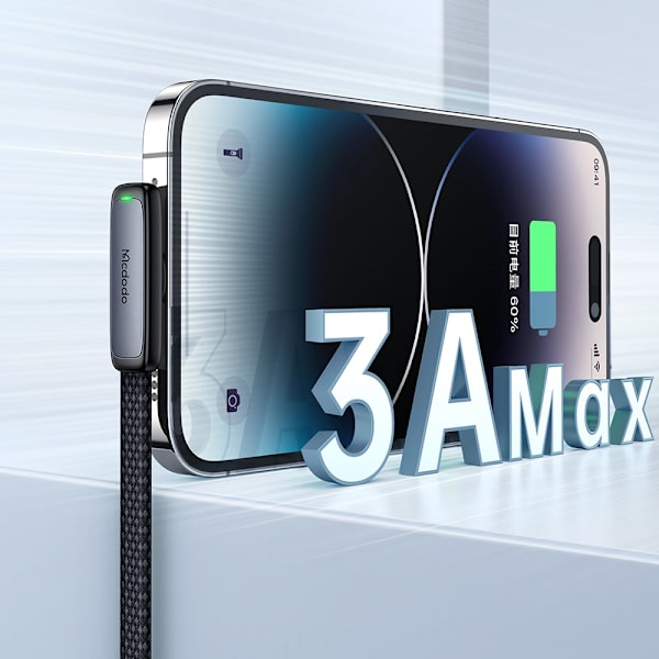 MCDODO ANGLE USB LIGHTNING PLATKABEL 36W IPHONE 12 13 14 SVART 1M
