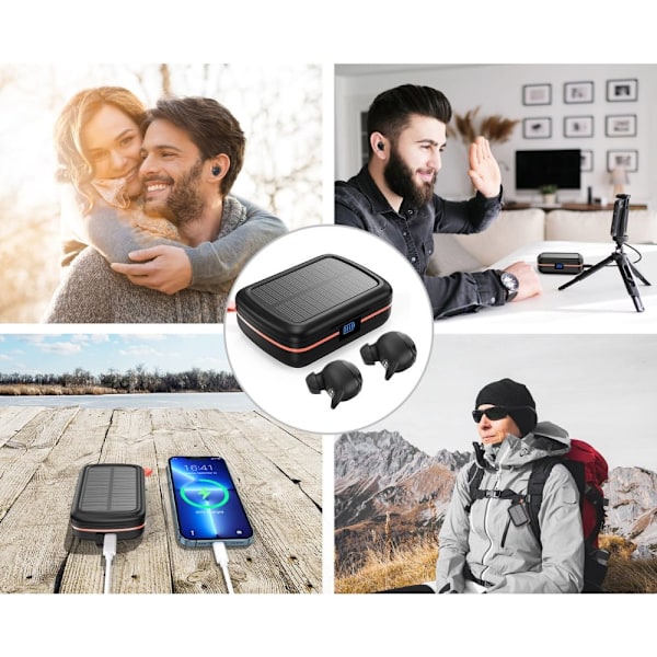 Choetech TWS vanntette trådløse hodetelefoner med solcellepanel og innebygd 2500mAh Power Bank Black (BH-T05)