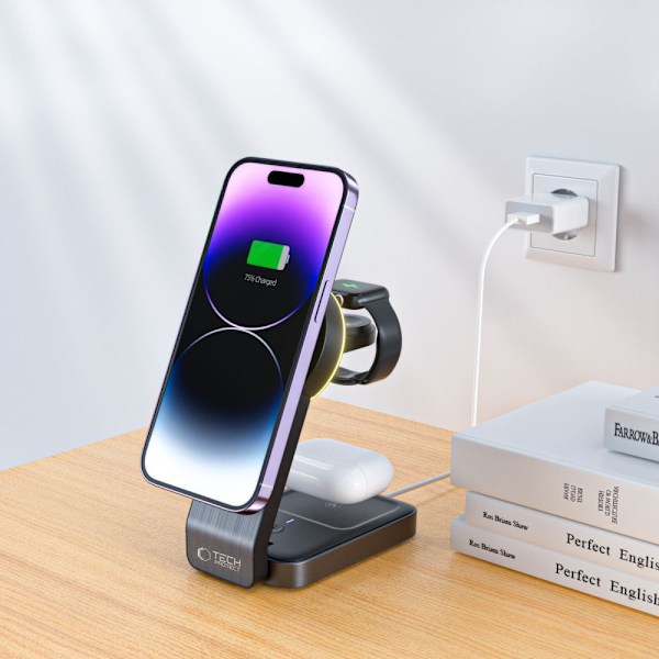 TECH-PROTECT QI15W-A28 3IN1 MAGNETISK MAGSAFE TRÅDLØS LADER SORT