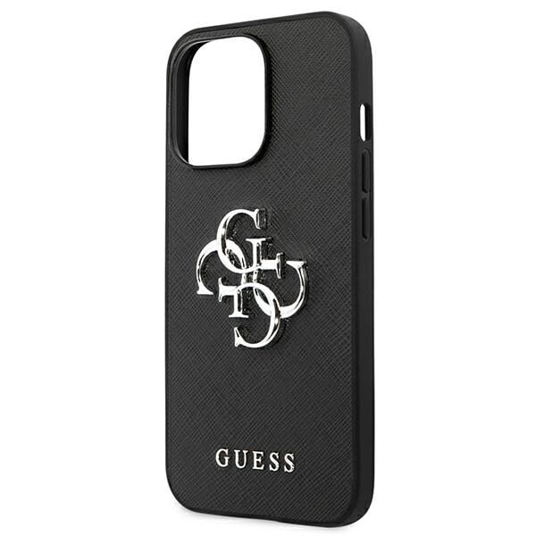 Guess GUHCP13LSA4GSBK iPhone 13 Pro/13 6,1" svart/svart hårdfodral Saffiano 4G metalllogotyp