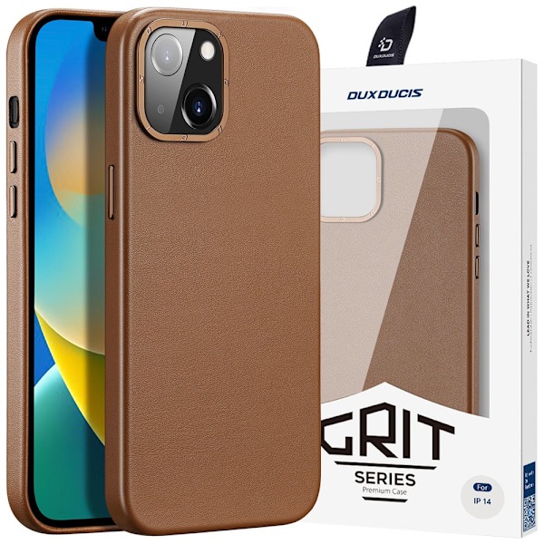 Dux Ducis Grit skinnveske iPhone 14 Plus Elegant kunstskinndeksel (MagSafe-kompatibel) Brun