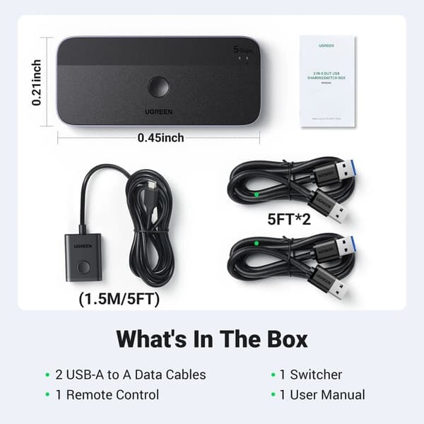 Ugreen CM662 USB 3.0 Switch 2-i-4 Switch + 2x USB-A-kabel - Svart