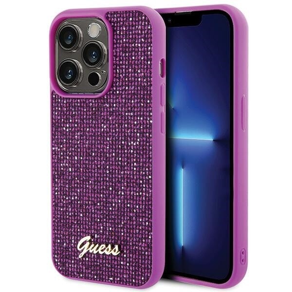 Guess Disco Metal Script-deksel til iPhone 15 Pro - rosa