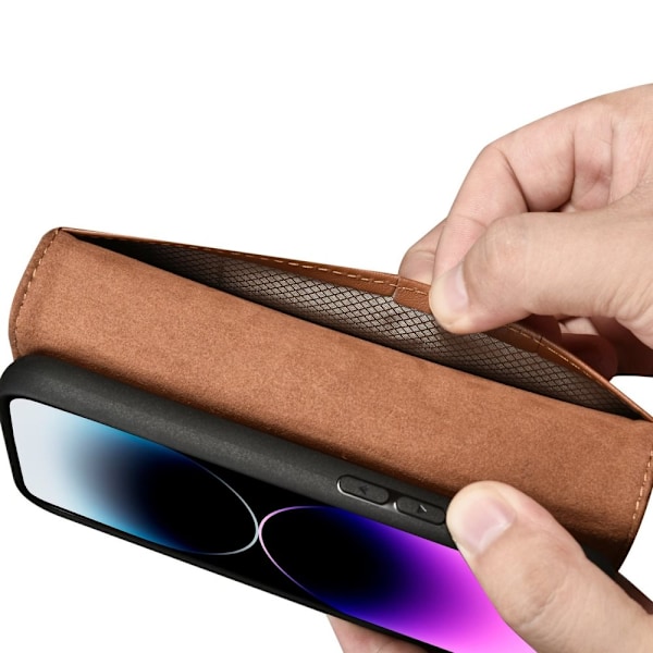 iCarer Lommebokveske 2-i-1 iPhone 14 Pro-deksel Leather Flip Cover Anti-RFID Brun (WMI14220726-BN)