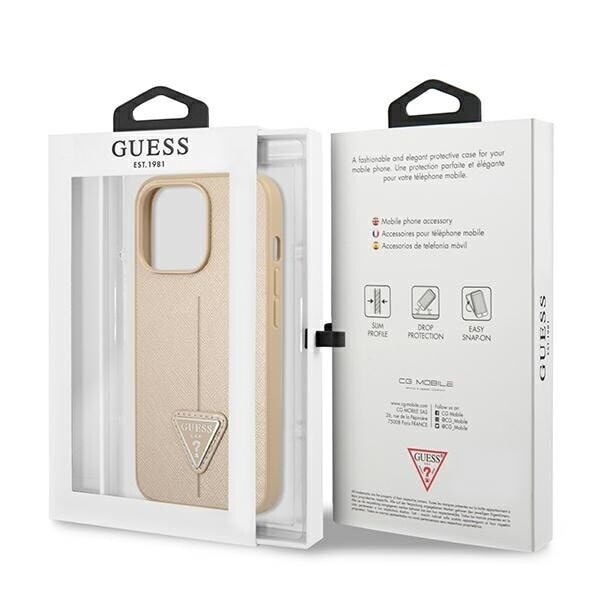 Guess GUHCP14XPSATLE iPhone 14 Pro Max 6.7 beige/beige hardt deksel SaffianoTriangle Logo