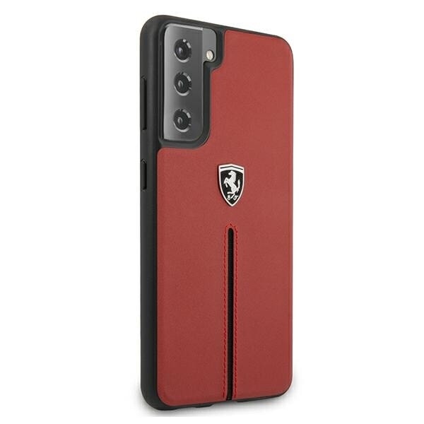 FERRARI OFF TRACK LÆDER NYLON STRIPE COVER TIL SAMSUNG GALAXY S21 - RØD