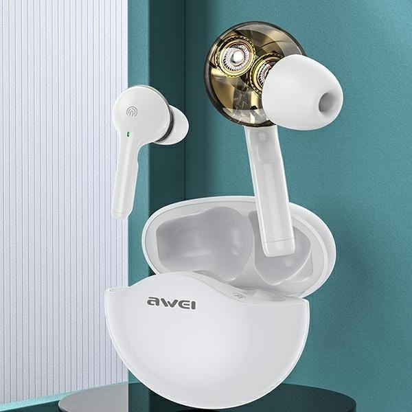 AWEI T12 TWS Bluetooth sporthörlurar vit/vit