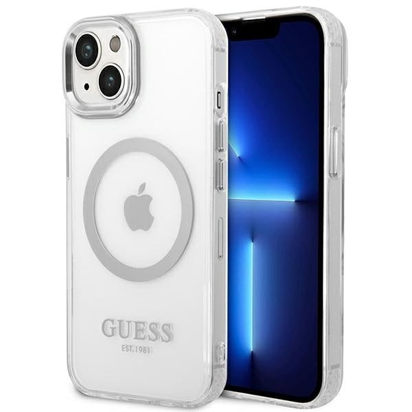 Guess GUHMP14SHTRMS iPhone 14 6.1 sølv/sølv hardt deksel Metal Outline Magsafe