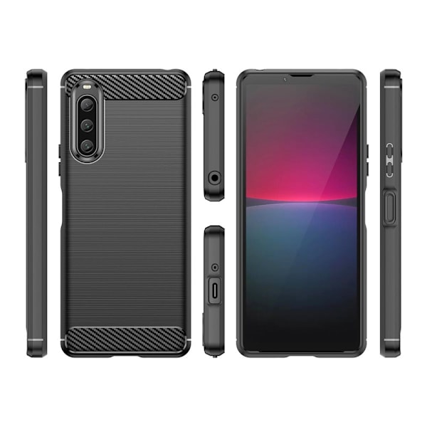 Carbon Case for Sony Xperia 10 V fleksibel silikon karbonbeskyttelse, svart