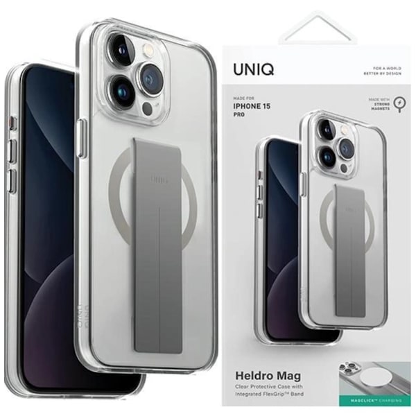 UNIQ Heldro Mag Mag Magclick ladeveske til iPhone 15 Pro - gjennomsiktig