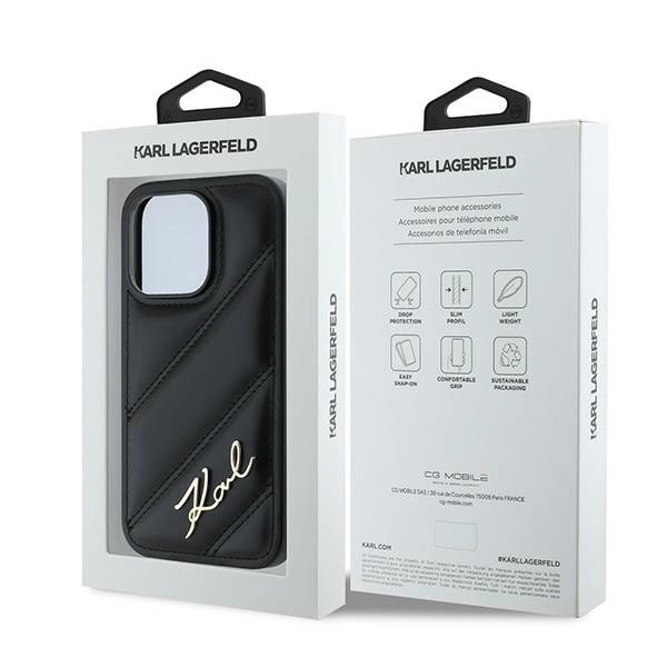 KARL LAGERFELD DIAGONAL QUILTED SCRIPT COVER TIL IPHONE 14 PRO MAX - SORT