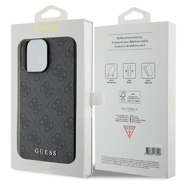 Guess 4G Metal Gold Logo Deksel til iPhone 15 Pro - Grå