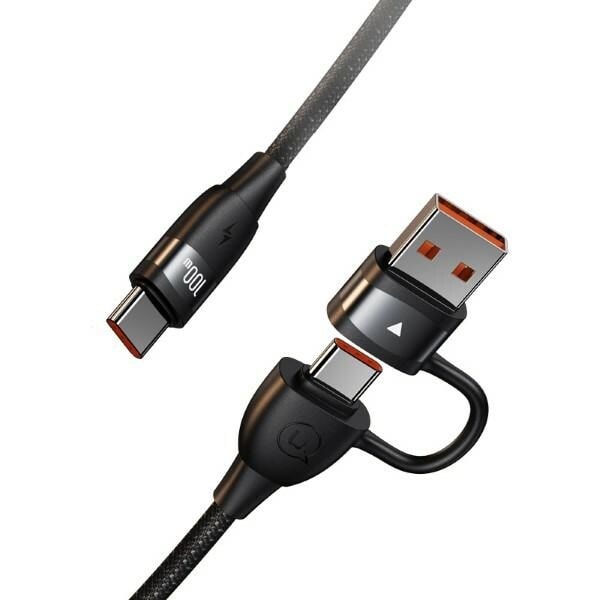 USAMS Kabel U85 2xUSB-C/USB-A 1,2m 100W PD Snabbladdning svart/svart SJ654USB01 (US-SJ654)