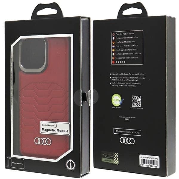 AUDI SYNTETISK LÆDER TASKE MED MAGSAFE TIL IPHONE 14 PRO MAX - RØD