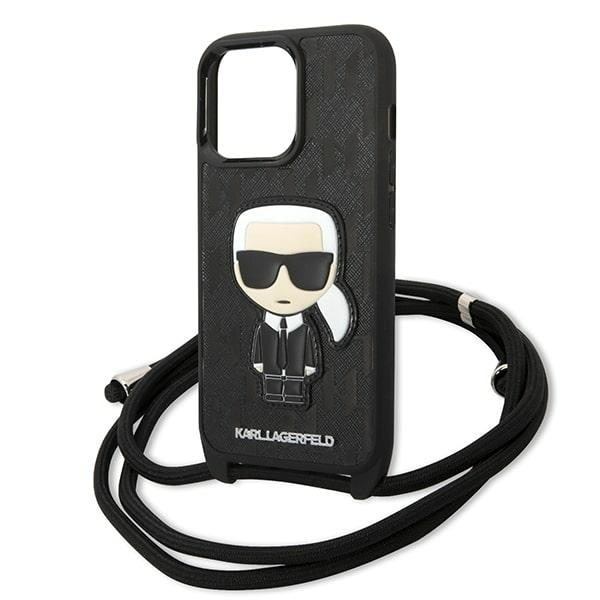 Karl Lagerfeld KLHCP13LCMNIPK iPhone 13 Pro / 13 6,1" hårdfodral svart/svart Läder Monogram Patch och sladd Iconik