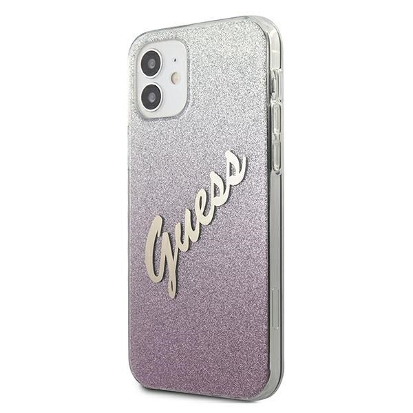 Guess GUHCP12SPCUGLSPI iPhone 12 mini 5,4" rosa/rosa hårdfodral Glitter Gradient Script