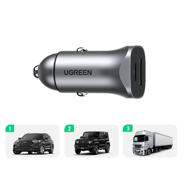 Ugrønn hurtig billader USB-A / USB-C 30W PD PPS grå (CD130)
