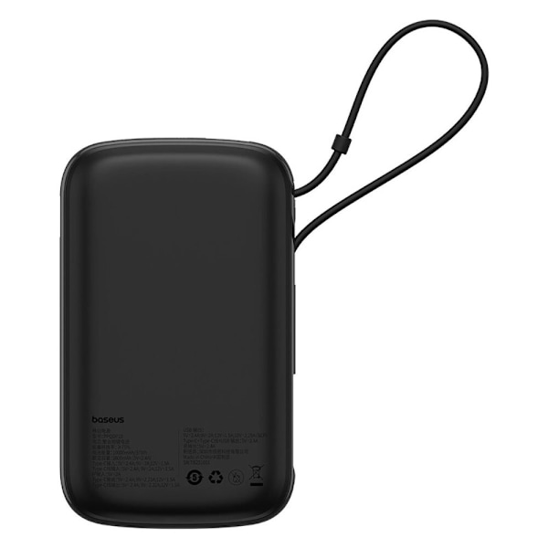 Baseus Qpow Pro+ 10 000 mAh 22,5 W strømforsyning med innebygd USB-C-kabel og skjerm - svart