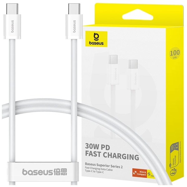 Baseus Superior Series ll USB-C - USB-C 30W 480Mb/s kabel 1m - hvit