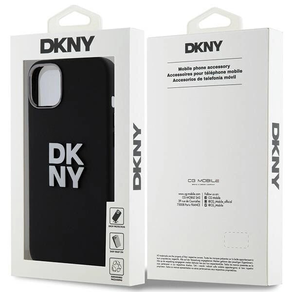 DKNY flytende silikonmetalllogoetui til iPhone 15 Plus / 14 Plus - Svart