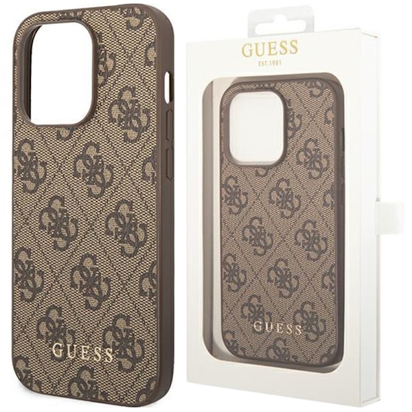 Guess GUHCP14LG4GFBR iPhone 14 Pro 6.1 brun/brunt hardt deksel 4G Metal Gold Logo