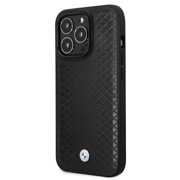 BMW LÆDER DIAMOND PATTERN COVER TIL IPHONE 14 PRO - SORT